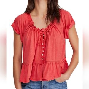 FREE PEOPLE NWT Short Sleeve Charlie Tee in Red Camelia